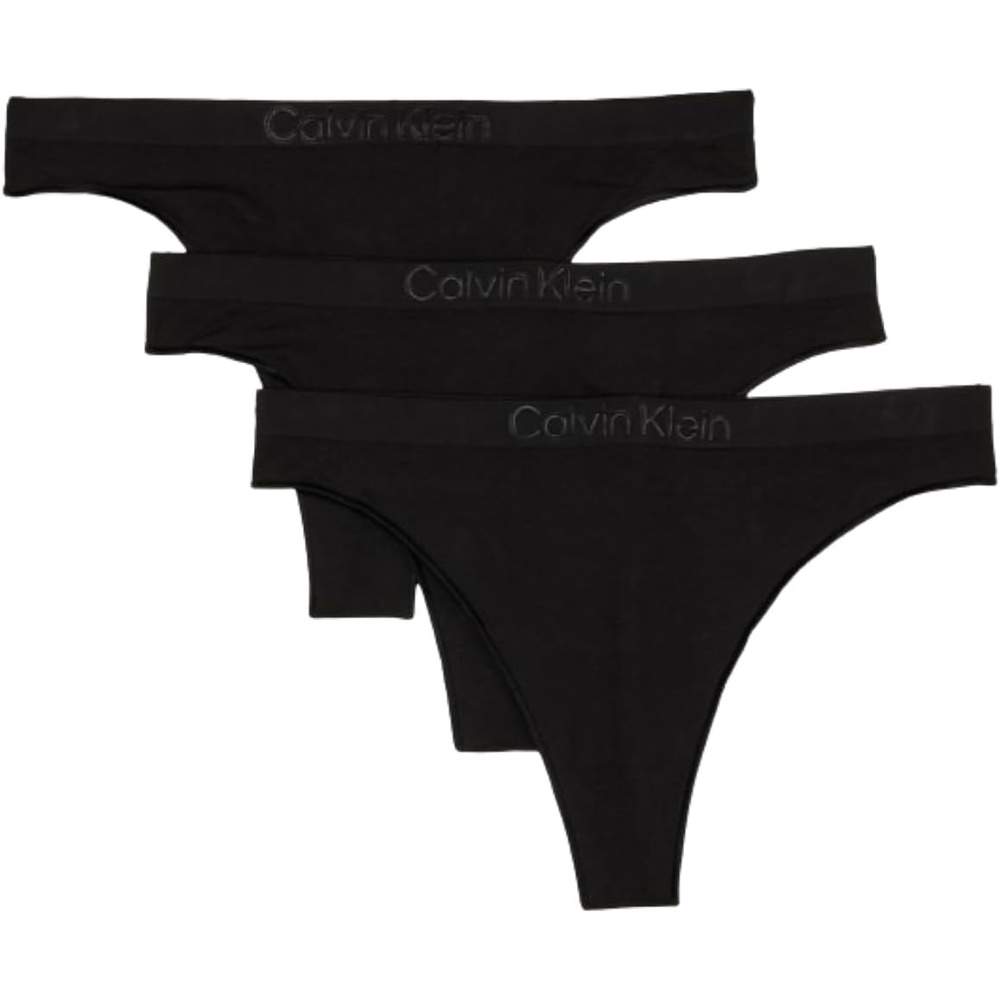 image:imageCalvin Klein Womens Bonded Flex Seamless 3pack Mid Rise ThongBlack Black Black