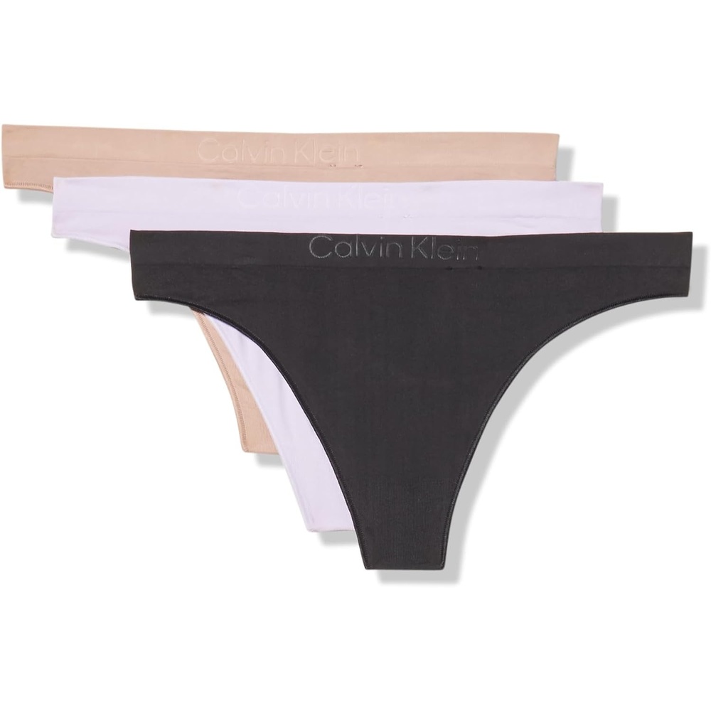 image:imageCalvin Klein Womens Bonded Flex Seamless 3pack Mid Rise ThongBlackCedarLilac Quartz