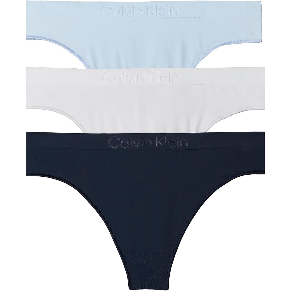 image:imageCalvin Klein Womens Bonded Flex Seamless 3pack Mid Rise ThongShoreline Breezy Blue Silver Haze