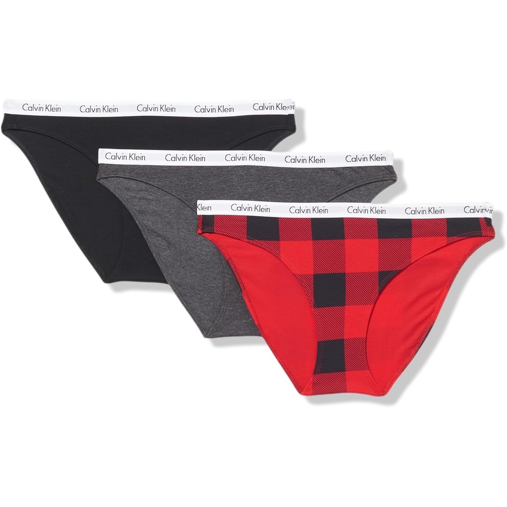 image:imageCalvin Klein Womens Carousel Logo Cotton Stretch Bikini Panties 3 PackBlack Grey Heather Kaiting Plaid Kells Green