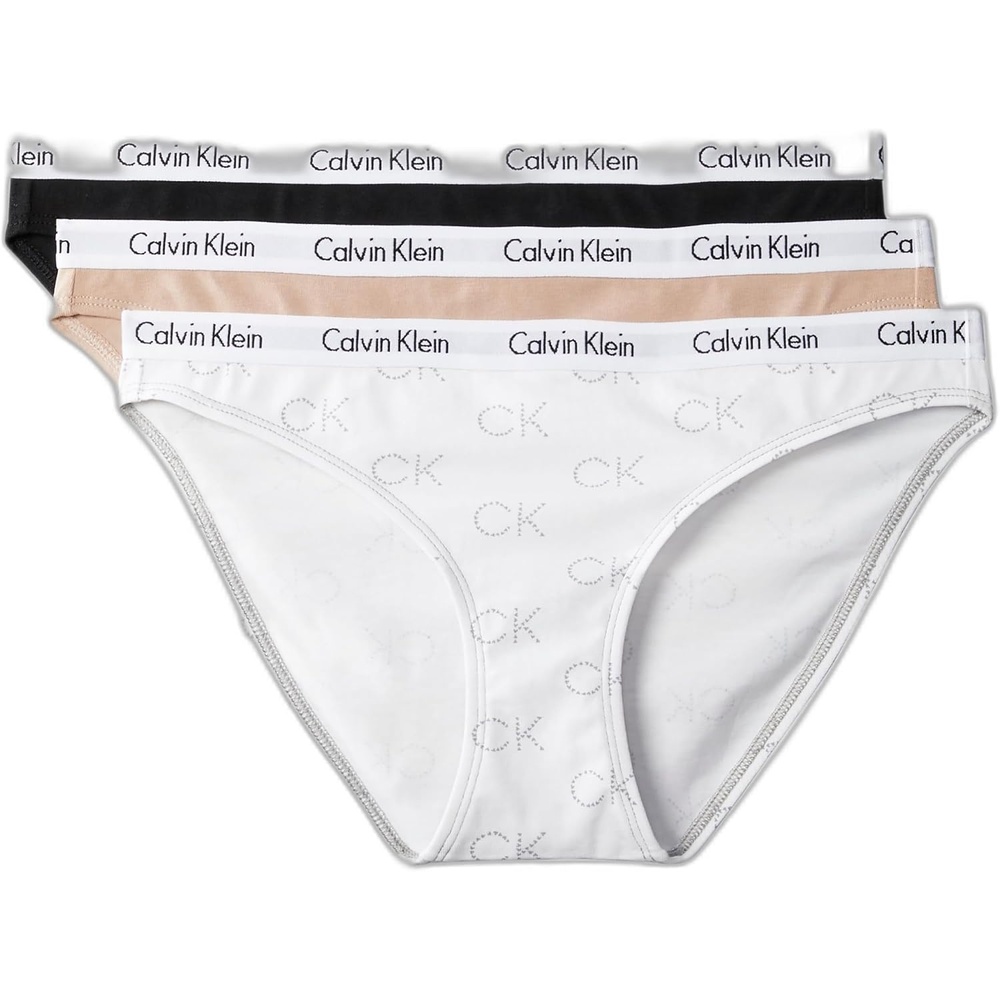 image:imageCalvin Klein Womens Carousel Logo Cotton Stretch Bikini Panties 3 PackBlackCedarWhite With Ck Hearts