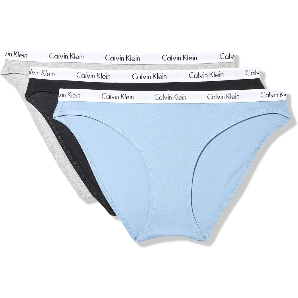 image:imageCalvin Klein Womens Carousel Logo Cotton Stretch Bikini Panties 3 PackBlackGrey HeatherIceland Blue