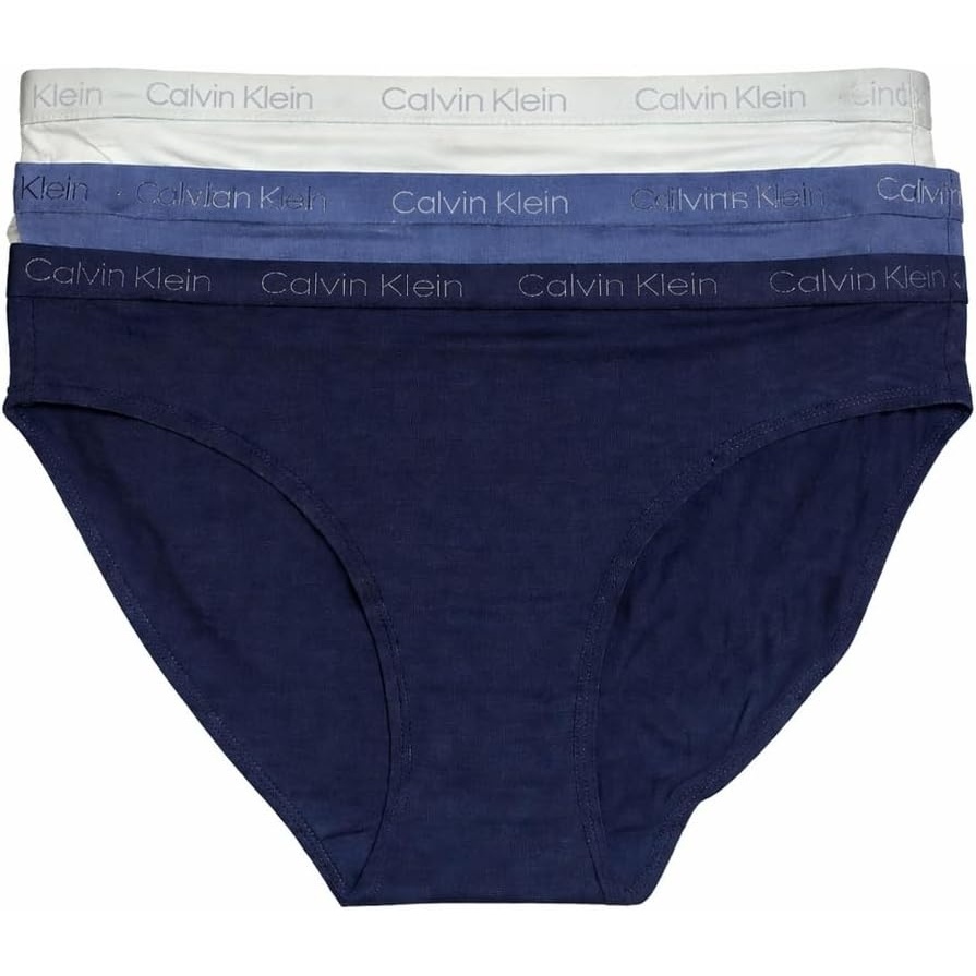 image:imageCalvin Klein Womens Carousel Logo Cotton Stretch Bikini Panties 3 PackBlue Tones