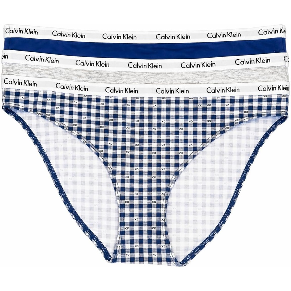 image:imageCalvin Klein Womens Carousel Logo Cotton Stretch Bikini Panties 3 PackBlueGrayBlue Plaid