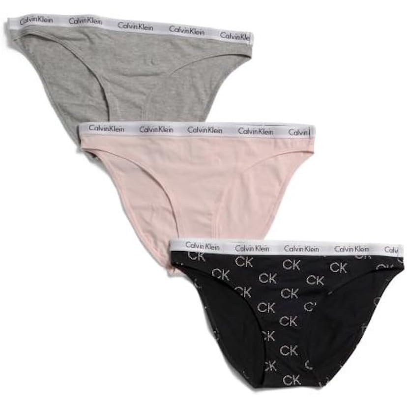 image:imageCalvin Klein Womens Carousel Logo Cotton Stretch Bikini Panties 3 PackGray Pink Ck Logo