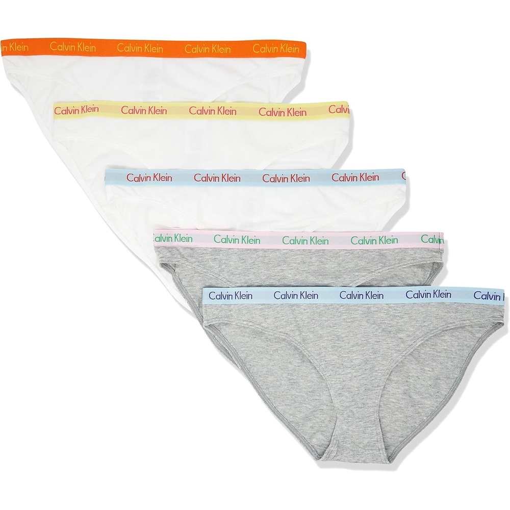 image:imageCalvin Klein Womens Carousel Logo Cotton Stretch Bikini Panties 3 PackGrey HeaterWhite