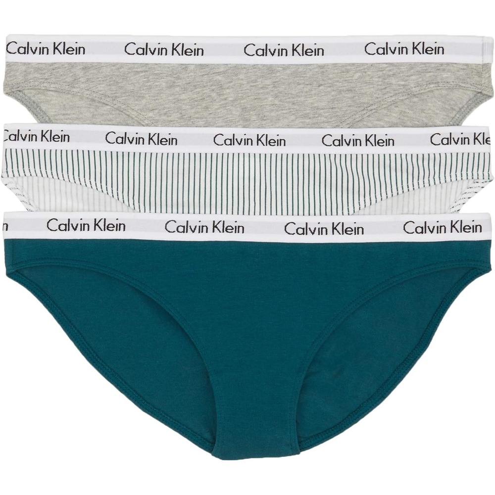 image:imageCalvin Klein Womens Carousel Logo Cotton Stretch Bikini Panties 3 PackGrey HeatherAtlantic DeepAtlantic Deep Stripe