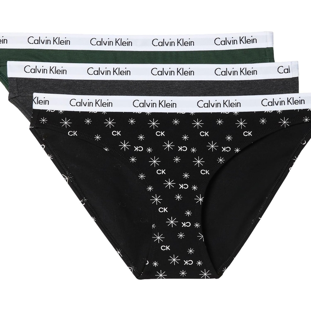 image:imageCalvin Klein Womens Carousel Logo Cotton Stretch Bikini Panties 3 PackKelly GreenCharcoalCk Spark Black