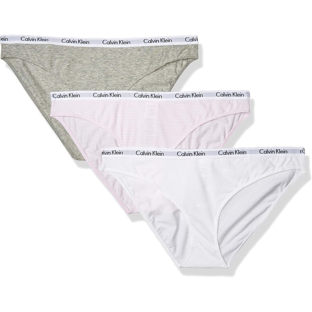 image:imageCalvin Klein Womens Carousel Logo Cotton Stretch Bikini Panties 3 PackPink StripeGrey HeatherWhite