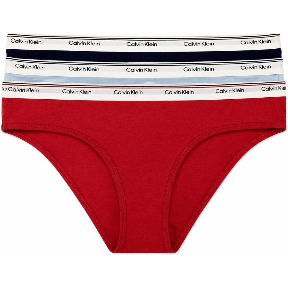 image:imageCalvin Klein Womens Carousel Logo Cotton Stretch Bikini Panties 3 PackRedLight BlueNavy
