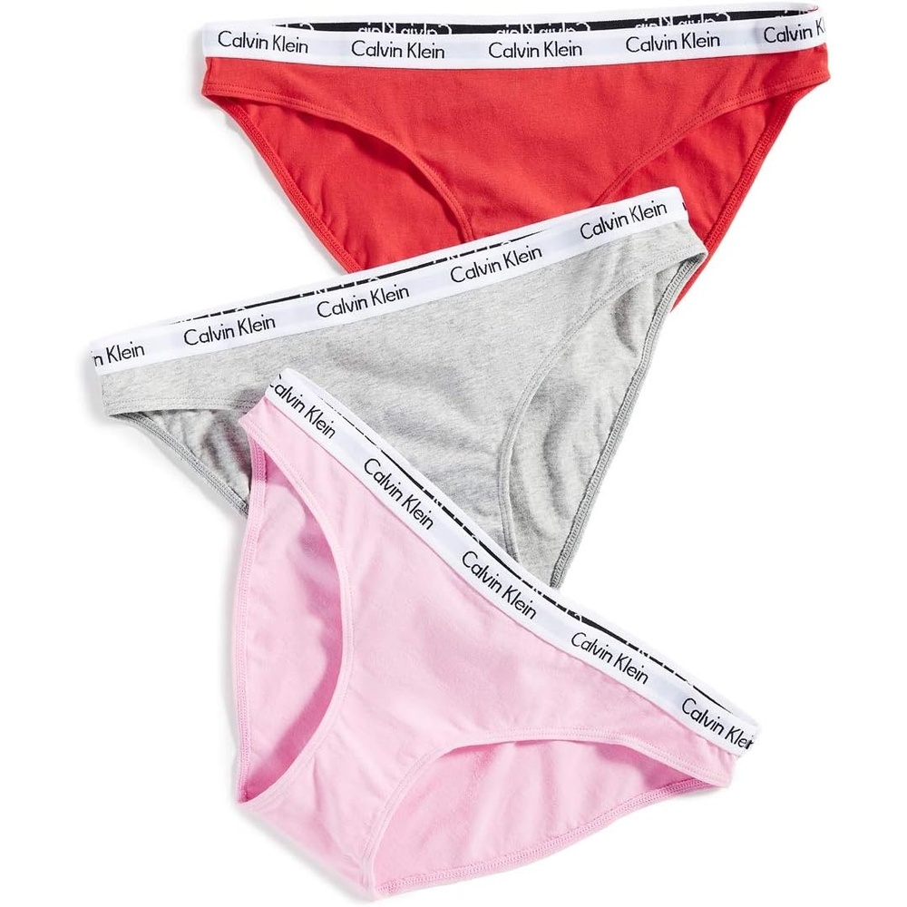 image:imageCalvin Klein Womens Carousel Logo Cotton Stretch Bikini Panties 3 PackSweetheart PinkFever DreamGrey Heather