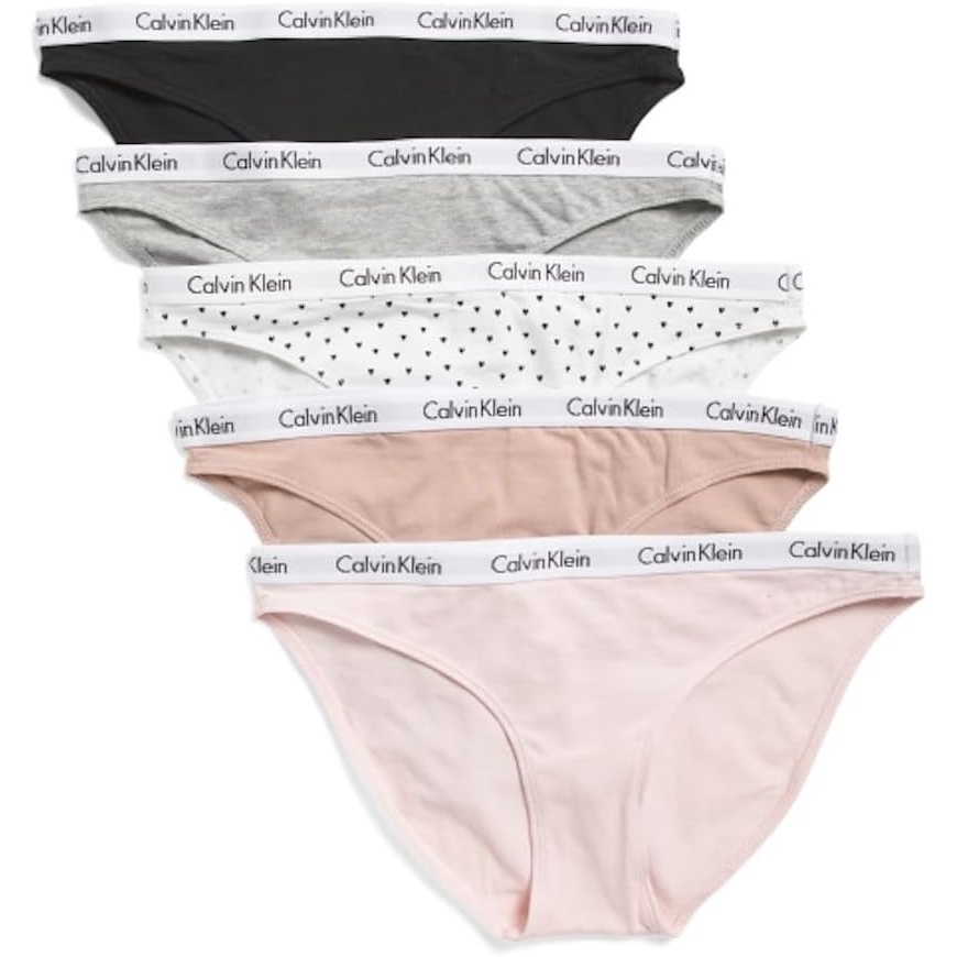 image:imageCalvin Klein Womens Carousel Logo Cotton Stretch Bikini Panties 3 PackWhite With Black Hearts
