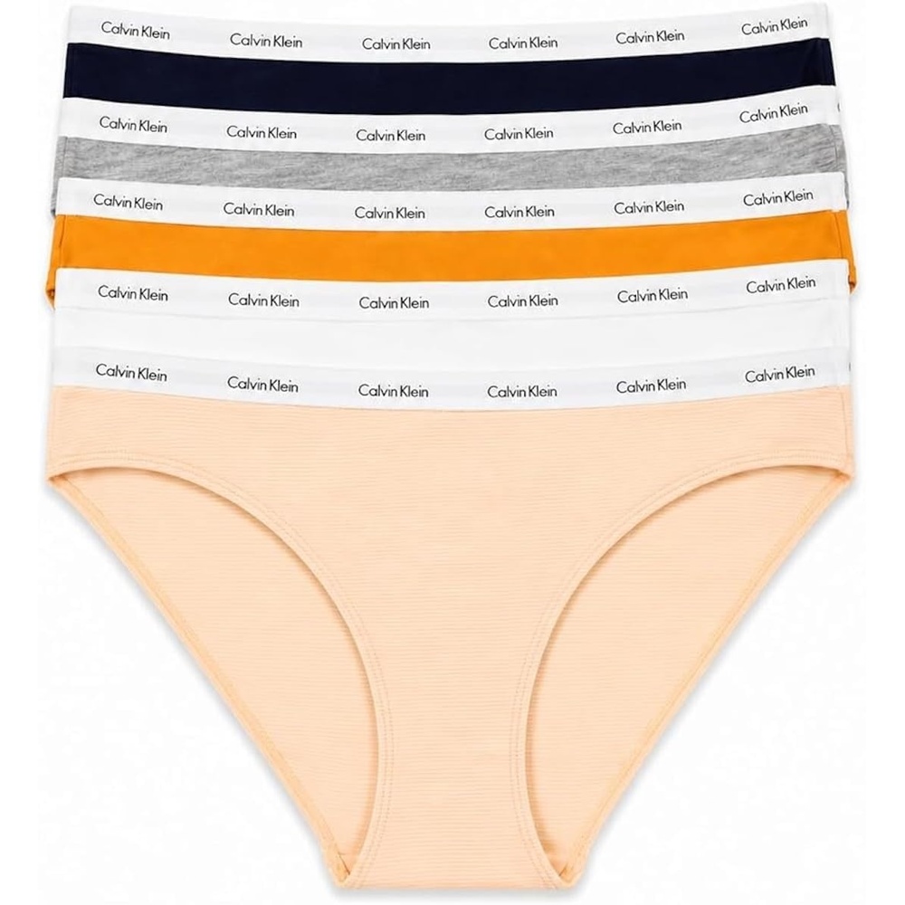 image:imageCalvin Klein Womens Carousel Logo Cotton Stretch Bikini Panties 3 PackYellow StripeWhiteGoldenrodHeather GreyNavy Blue