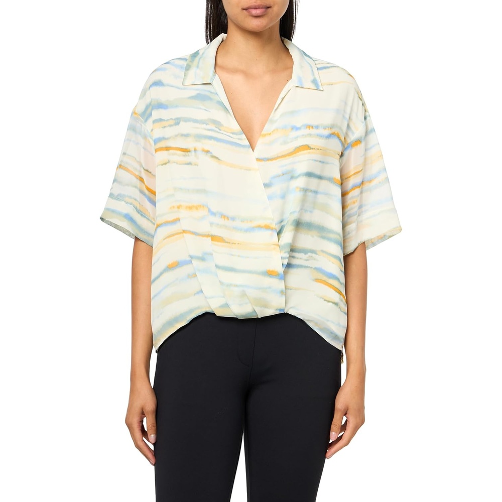 image:imageCalvin Klein Womens Chiffon Printed Wrap TopCloud Cream