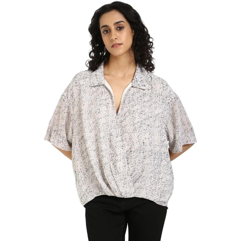 image:imageCalvin Klein Womens Chiffon Printed Wrap TopWhite