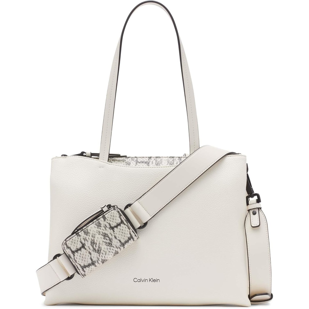 image:imageCalvin Klein Womens Chrome Organizational 2 in 1 Tote OrganizationalCherub WhiteBlack
