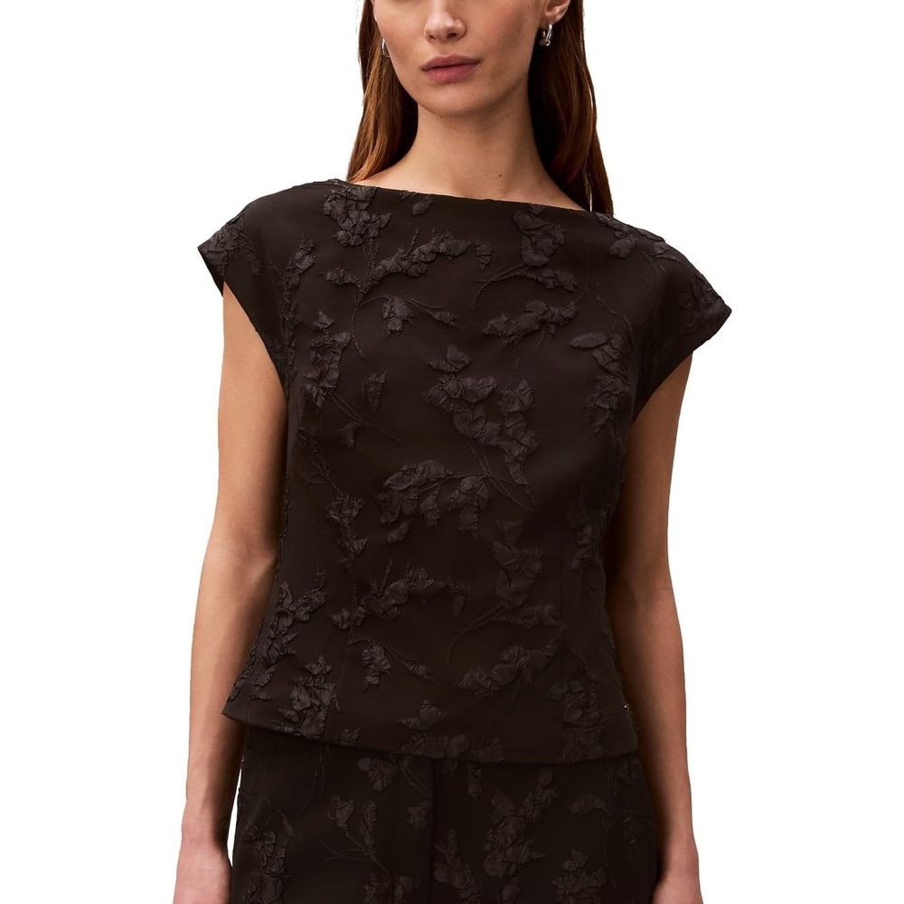 image:imageCalvin Klein Womens Cloque Short Sleeve TopBlack Floral W Cloque Jacquard