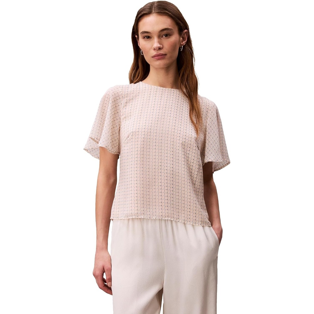 image:imageCalvin Klein Womens Cloque Short Sleeve TopMother of Pearl Scale Print
