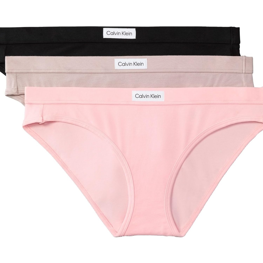 image:imageCalvin Klein Womens Comfort Logo Cotton Stretch Bikini Panties 3 PackBlack Fresh Taupe Powder Pink