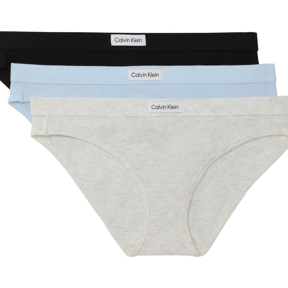 image:imageCalvin Klein Womens Comfort Logo Cotton Stretch Bikini Panties 3 PackBlack Snow Heather Ice Water