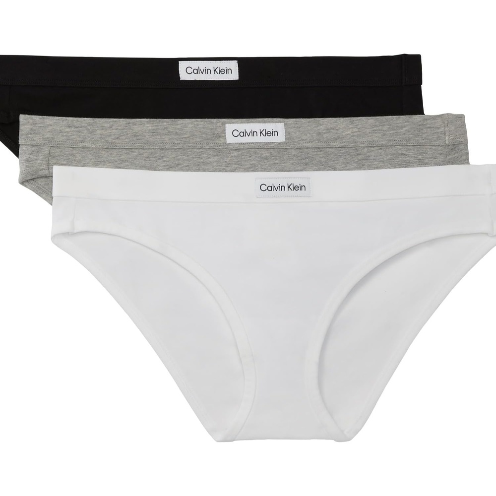 image:imageCalvin Klein Womens Comfort Logo Cotton Stretch Bikini Panties 3 PackBlack WhiteGrey Heather