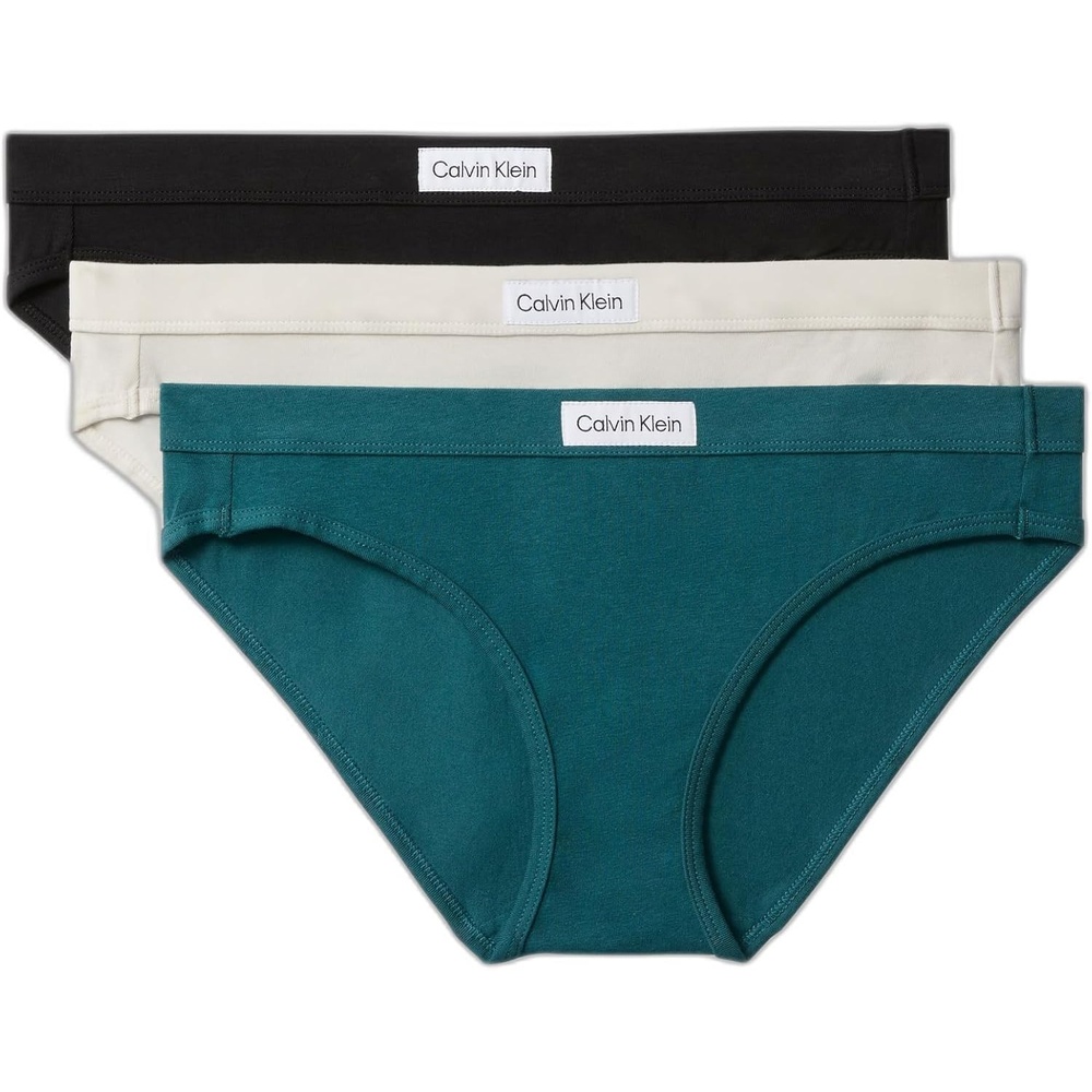 image:imageCalvin Klein Womens Comfort Logo Cotton Stretch Bikini Panties 3 PackBlackChalkAtlantic Deep