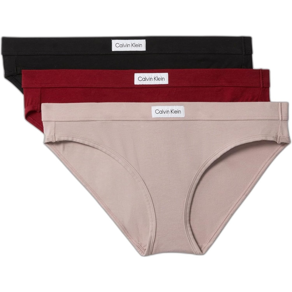 image:imageCalvin Klein Womens Comfort Logo Cotton Stretch Bikini Panties 3 PackBlackFresh TaupeFall Berry
