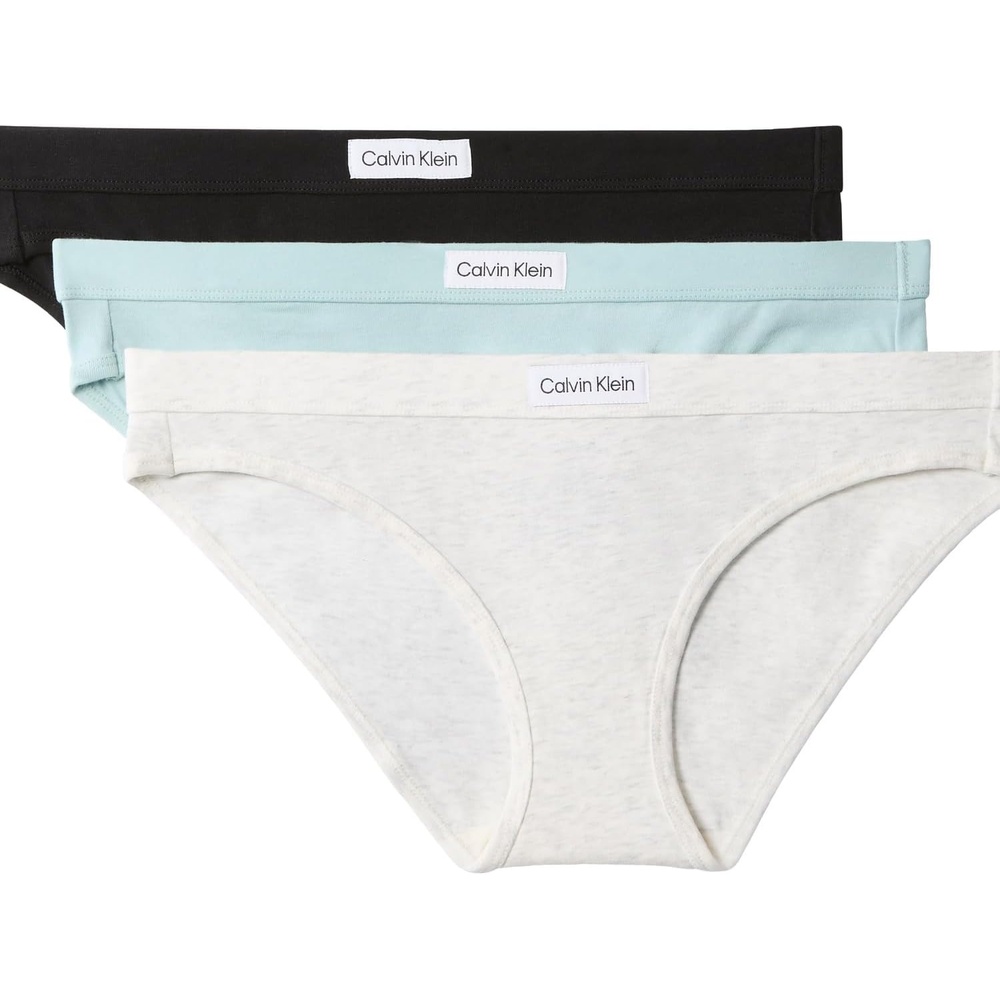 image:imageCalvin Klein Womens Comfort Logo Cotton Stretch Bikini Panties 3 PackBlackSnow HeatherEther