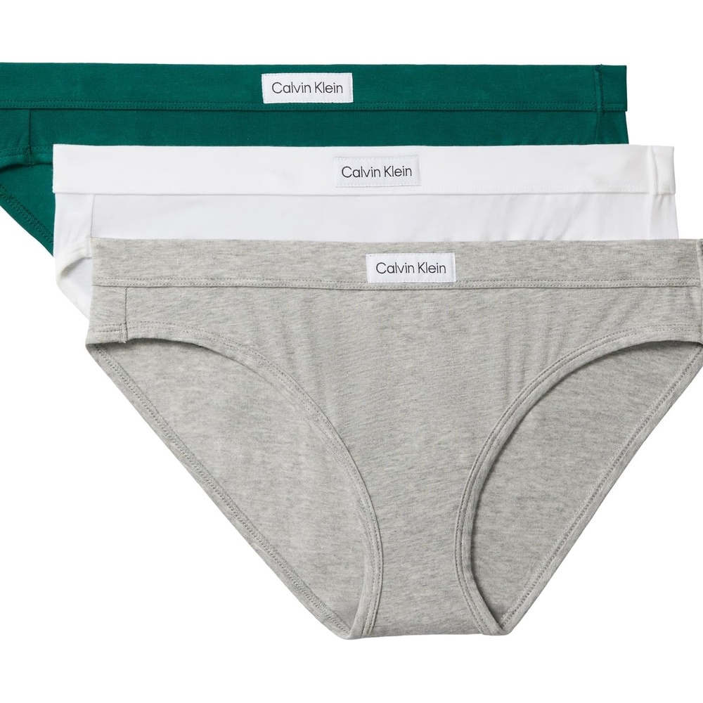 image:imageCalvin Klein Womens Comfort Logo Cotton Stretch Bikini Panties 3 PackGrey HeatherWhiteTurf