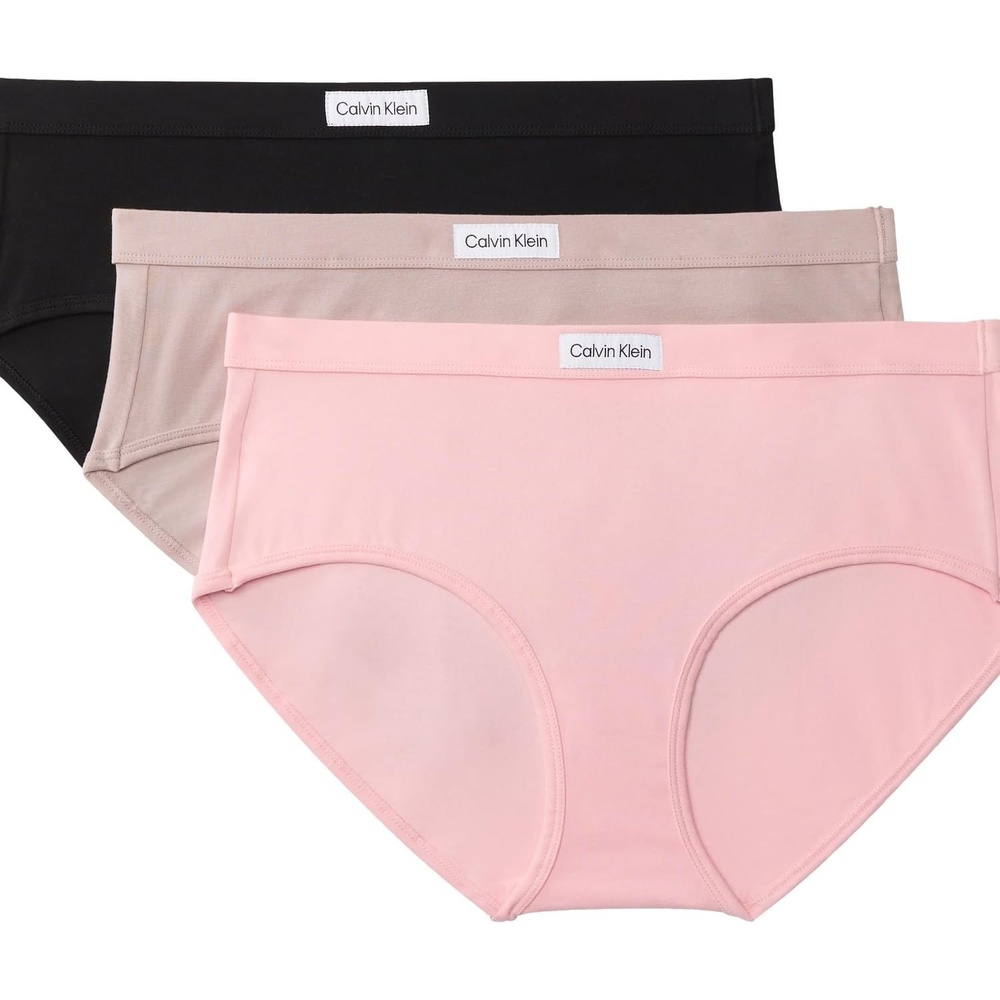 image:imageCalvin Klein Womens Comfort Logo Cotton Stretch Modern Brief Panties 3 PackBlack Fresh Taupe Powder Pink