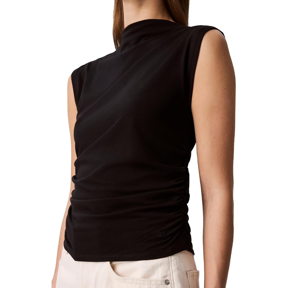 image:imageCalvin Klein Womens Cotton Jersey Mock Neck TopBlack