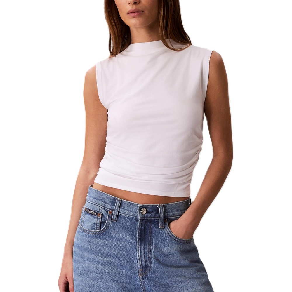 image:imageCalvin Klein Womens Cotton Jersey Mock Neck TopBrilliant White
