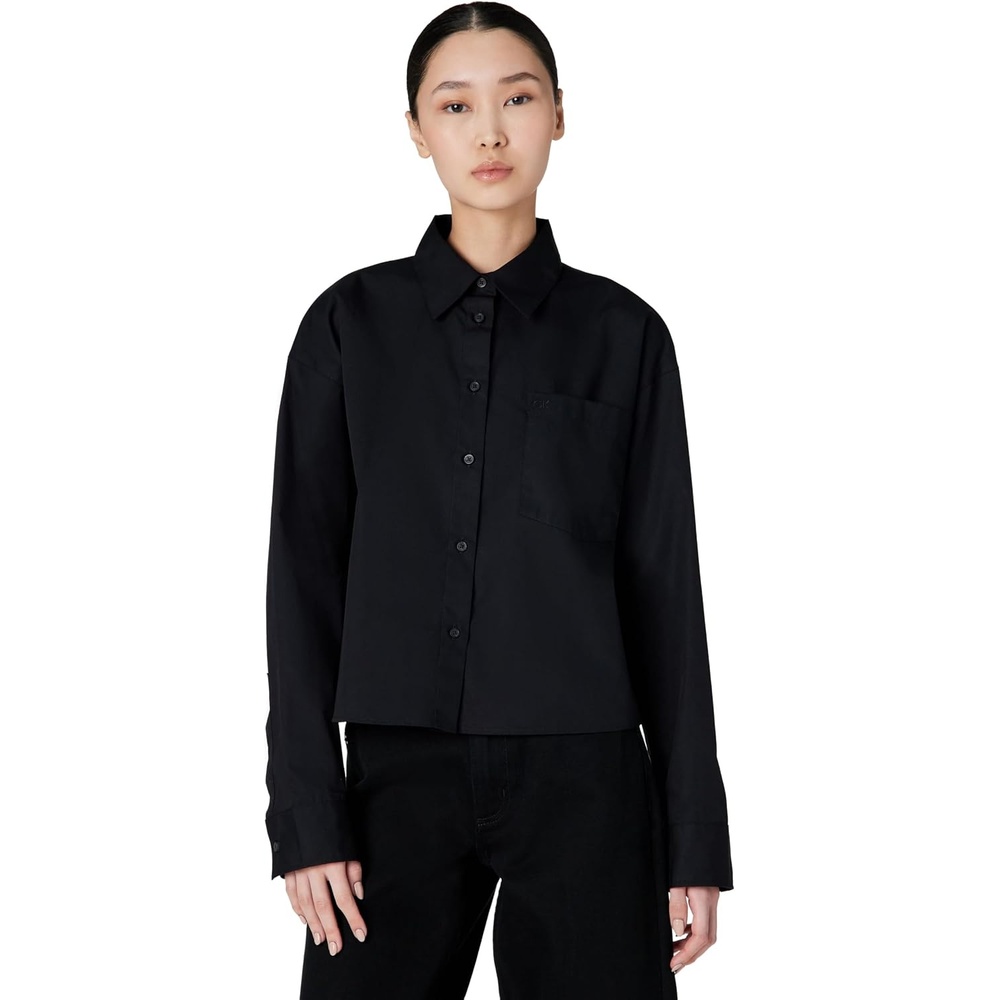 image:imageCalvin Klein Womens Cotton Poplin Cropped ShirtBlack