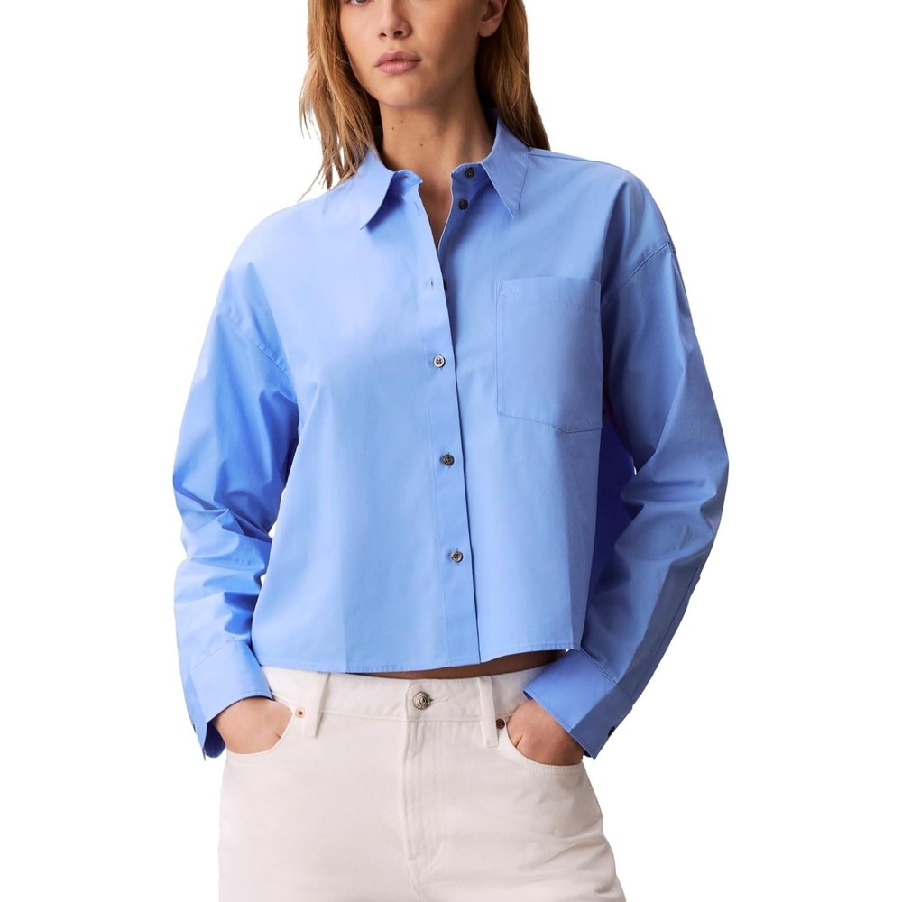 image:imageCalvin Klein Womens Cotton Poplin Cropped ShirtBlue Descent