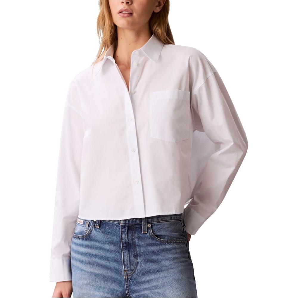 image:imageCalvin Klein Womens Cotton Poplin Cropped ShirtBrilliant White