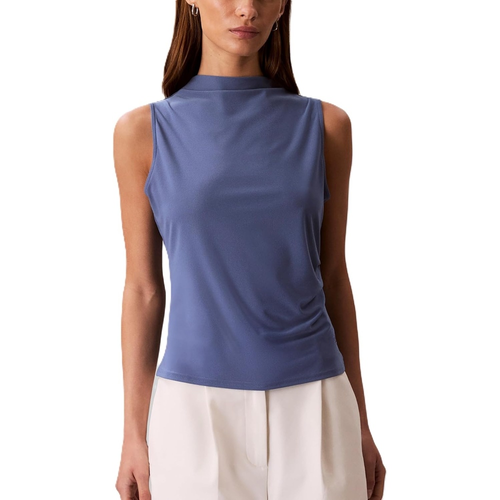 image:imageCalvin Klein Womens Crepe Mock Neck TopBijou Blue