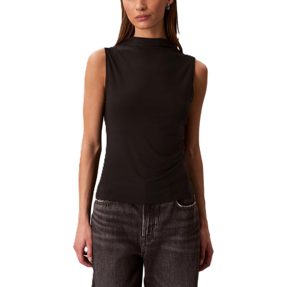 image:imageCalvin Klein Womens Crepe Mock Neck TopBlack