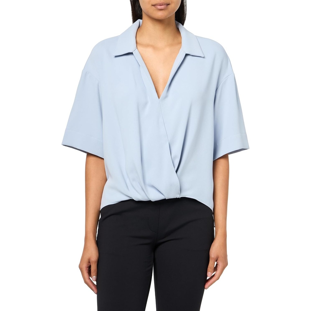 image:imageCalvin Klein Womens Crepe Printed Wrap TopZen Blue