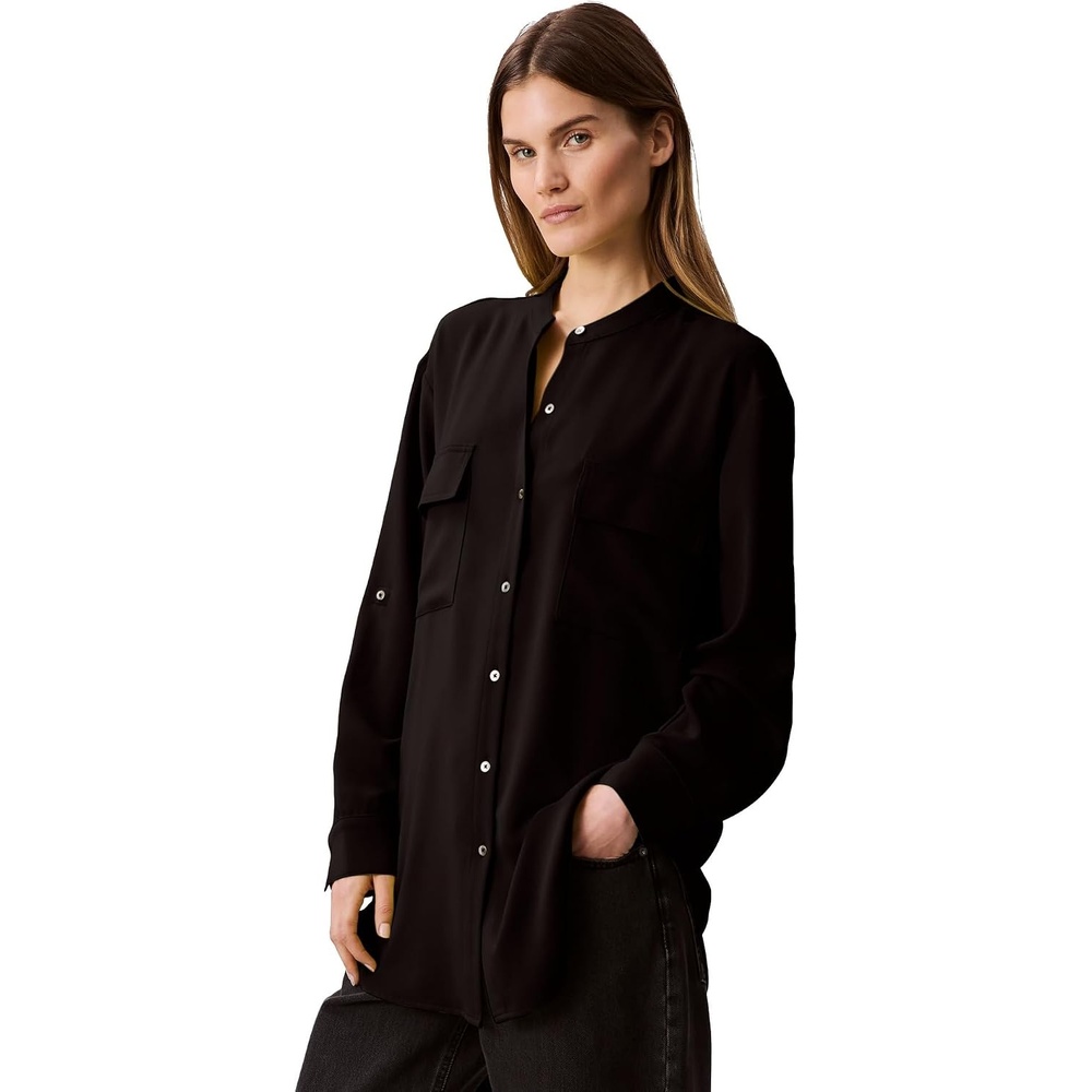 image:imageCalvin Klein Womens Crepe Relaxed ButtonDown ShirtBlack