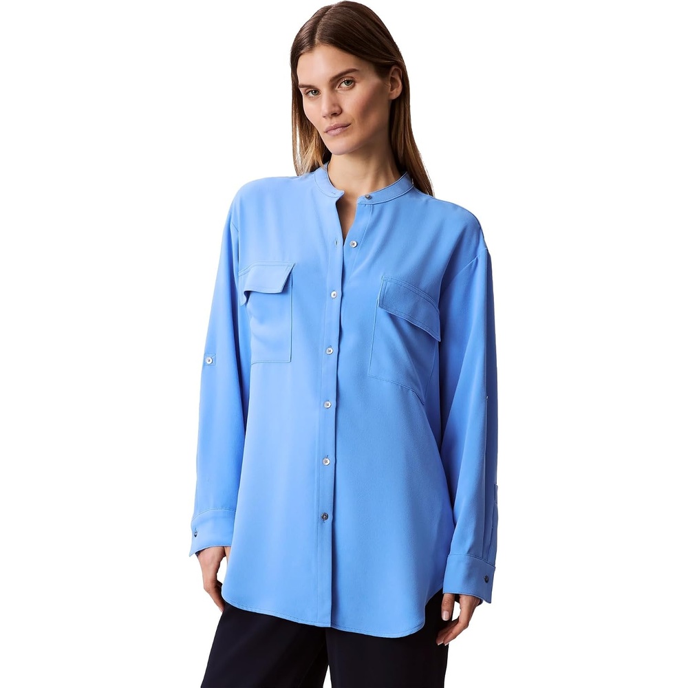 image:imageCalvin Klein Womens Crepe Relaxed ButtonDown ShirtBlue Foil