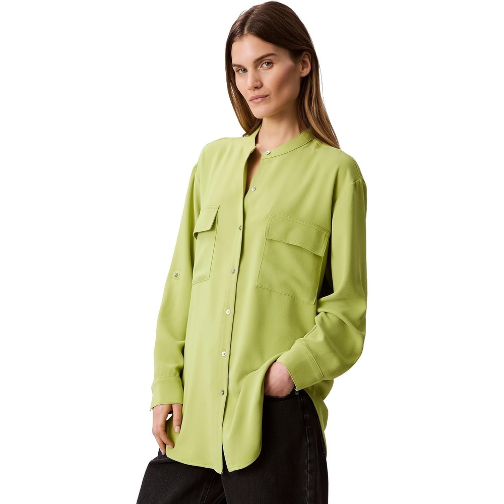 image:imageCalvin Klein Womens Crepe Relaxed ButtonDown ShirtDark Citron