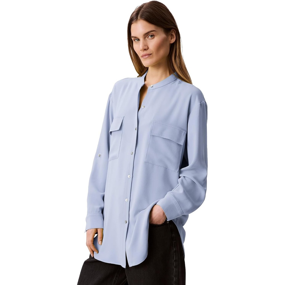 image:imageCalvin Klein Womens Crepe Relaxed ButtonDown ShirtZen Blue