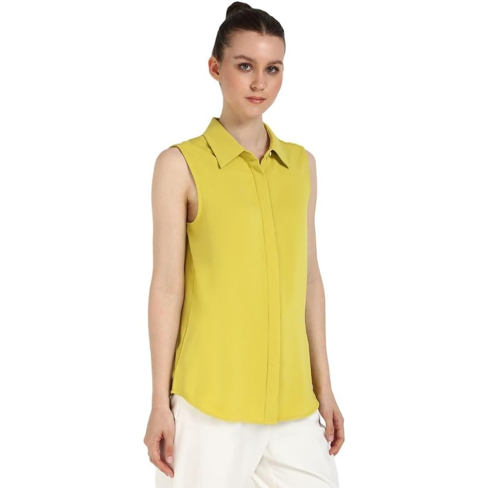 image:imageCalvin Klein Womens Crepe Sleeveless ButtonDown TopYellow