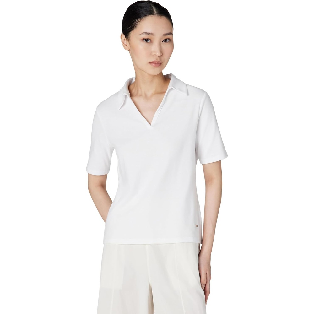 image:imageCalvin Klein Womens Johnny Collar Half Sleeve TopBright White
