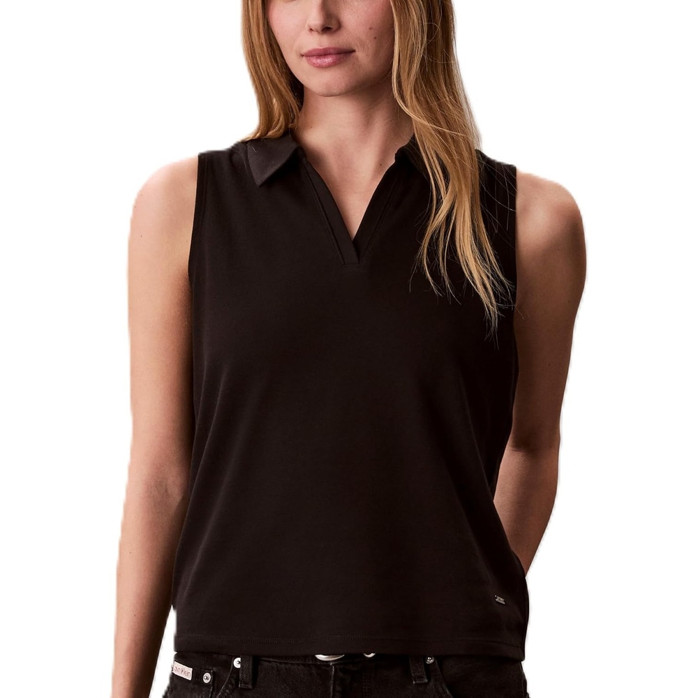 image:imageCalvin Klein Womens Johnny Collar Sleeveless TopBlack