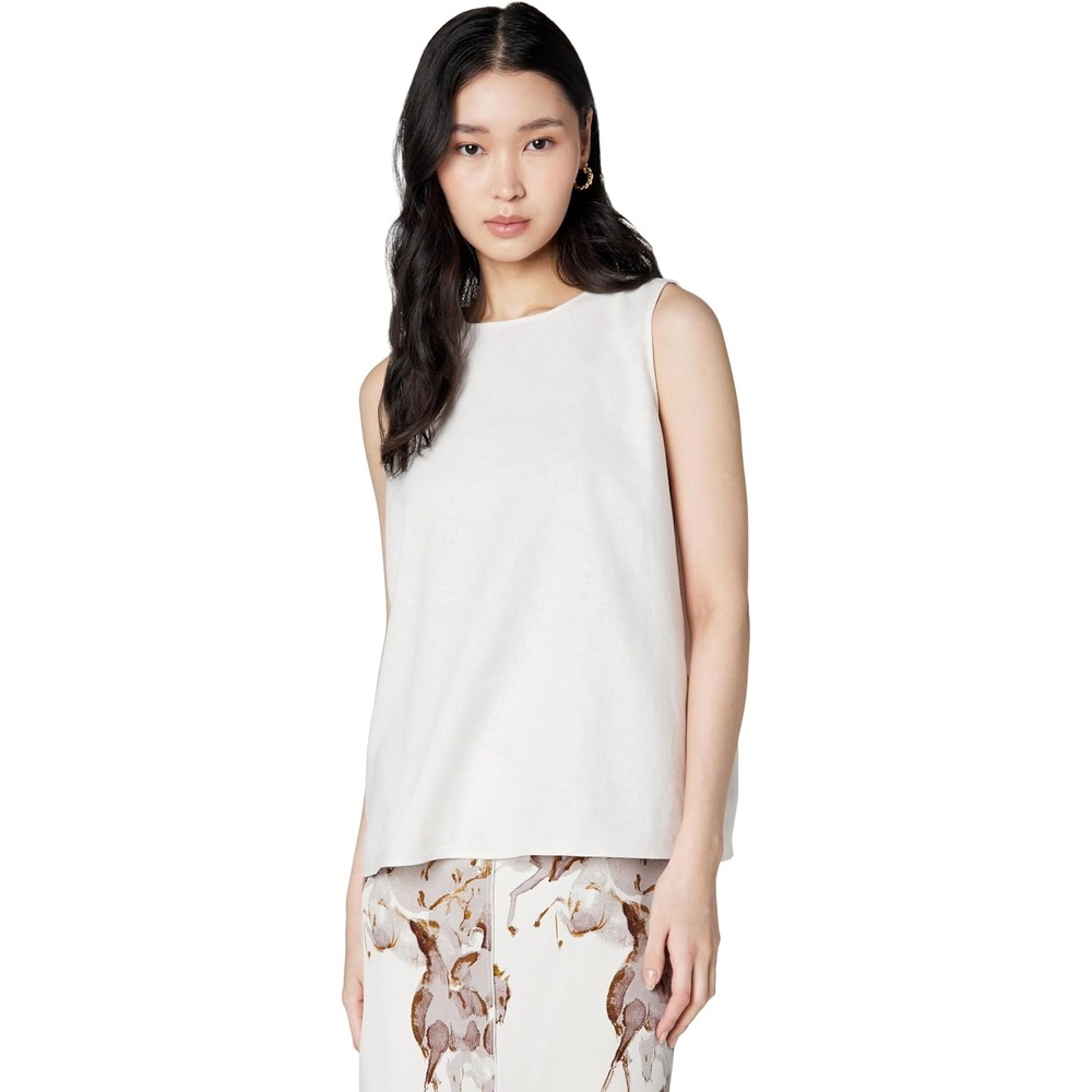 image:imageCalvin Klein Womens Linen Blend Shell TopWhite Sand