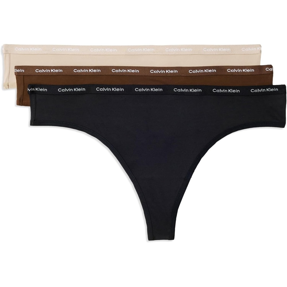 image:imageCalvin Klein Womens Luxe Comfort Micro Stretch Thong Panties 3 PackBlack  Umber  Cedar