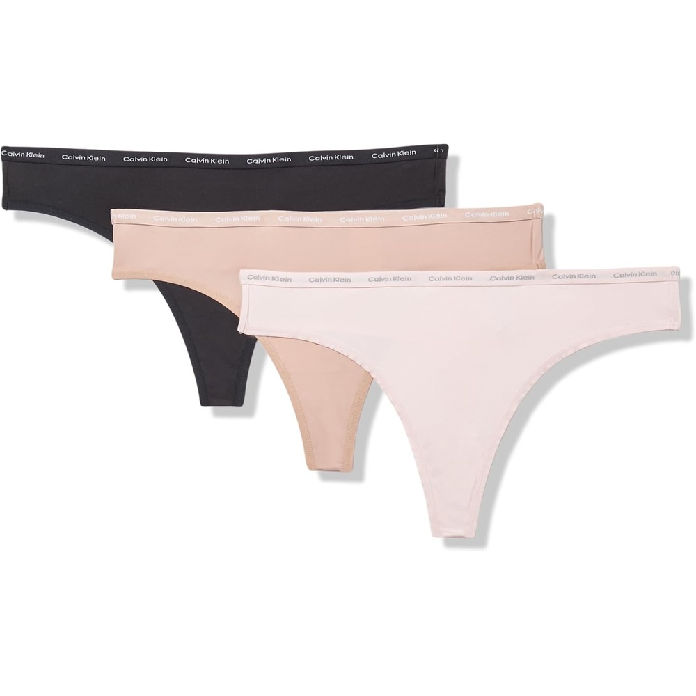 image:imageCalvin Klein Womens Luxe Comfort Micro Stretch Thong Panties 3 PackBlackCedarCrystal Pink