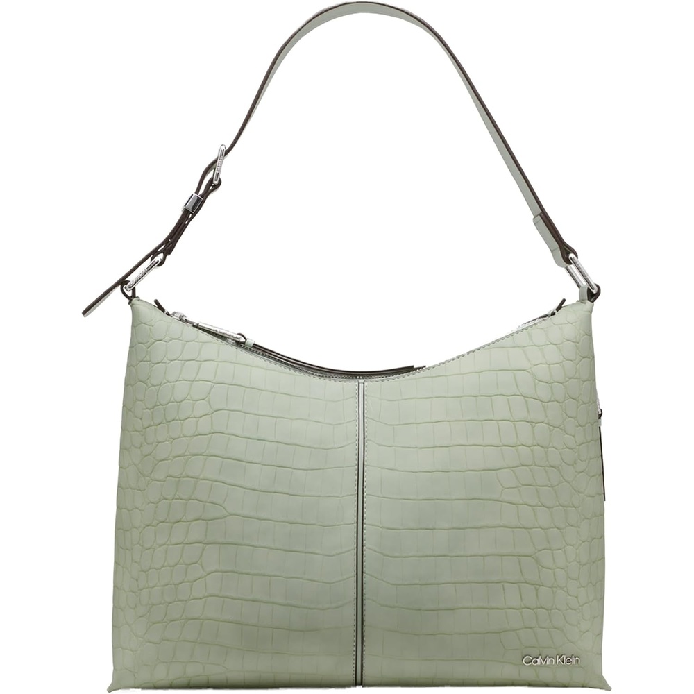 image:imageCalvin Klein Womens Max Top Zip Hobo Shoulder BagDesert Sage Sueded Croc