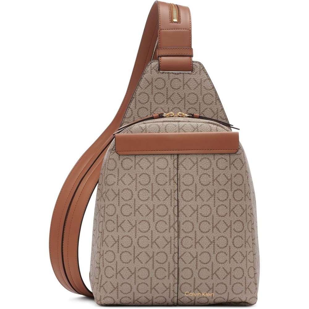 image:imageCalvin Klein Womens Millie Backpack for Women Vegan Leather Monogram Backpack 2 Pockets BrownKhakiBlack One SizeAlmondTaupeCaramel
